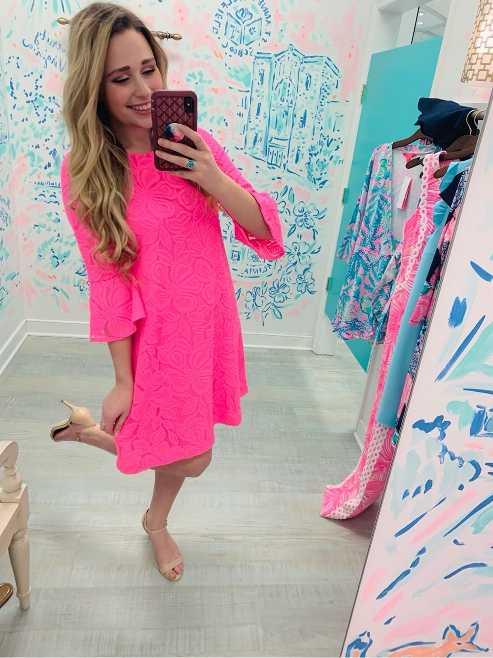 Lilly Pulitzer Hot Pink Lace Ophelia Shift Dress - L